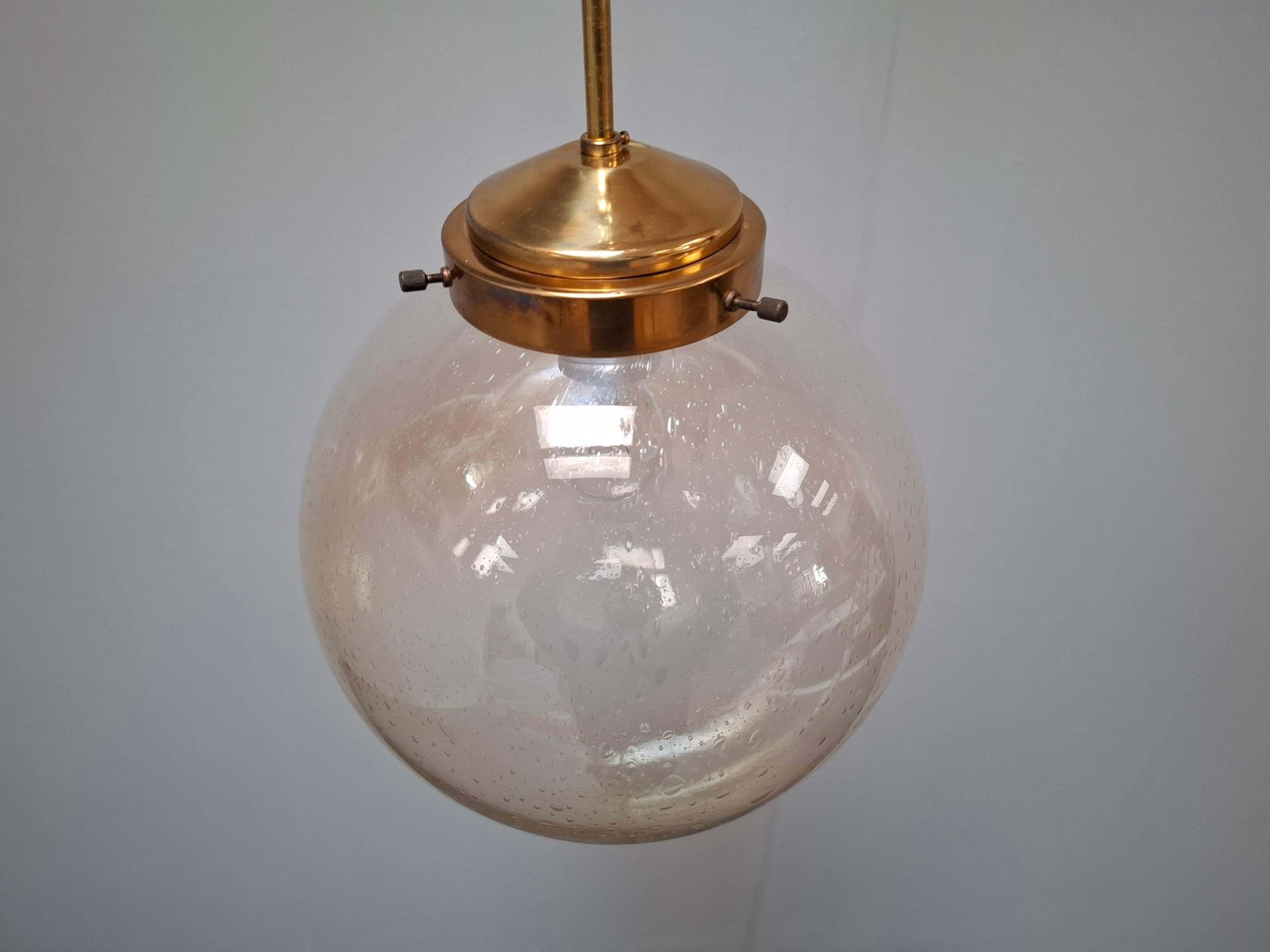 photo vinterior Midcentury Brass And Smoked Bubble Glass Pendant By Kamenický šenov, 1960s