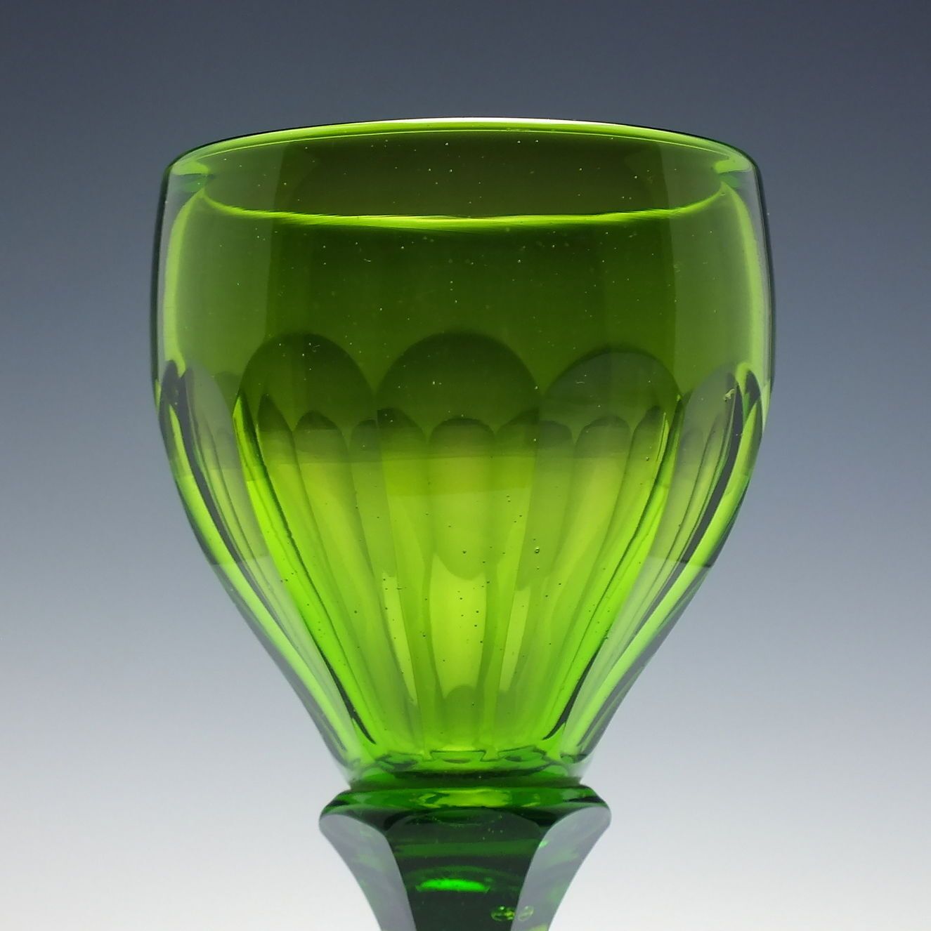 Four 19th Century Biedermeier Green Cut Wine Glasses C1840 photo for sale