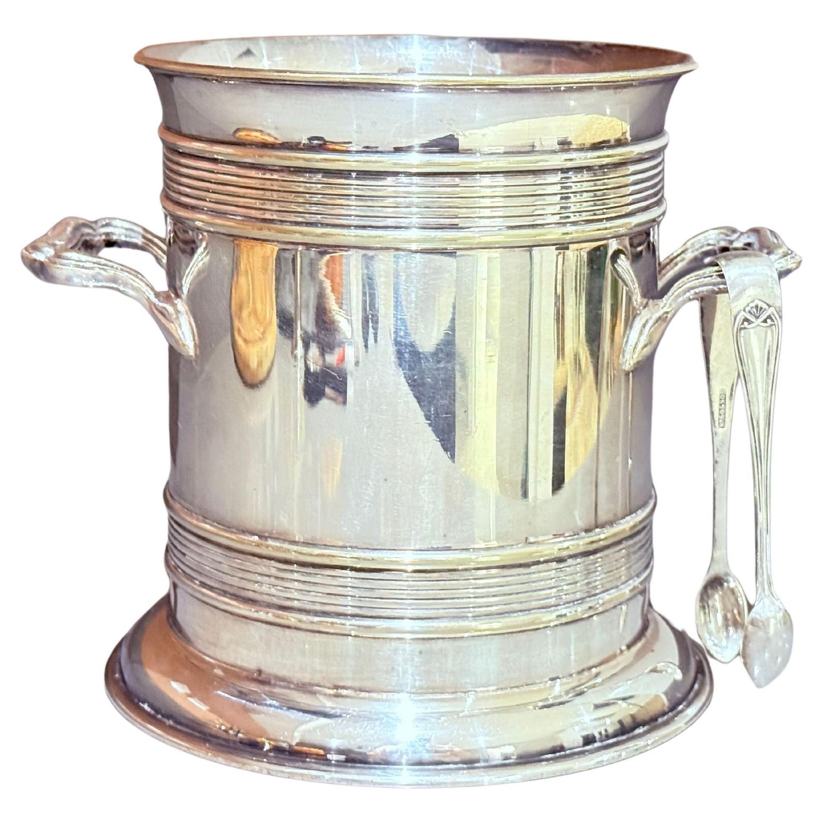 Antique Silver Plated Ice Bucket With Original Tongs, 23 × 16 Cm — Early 20th
