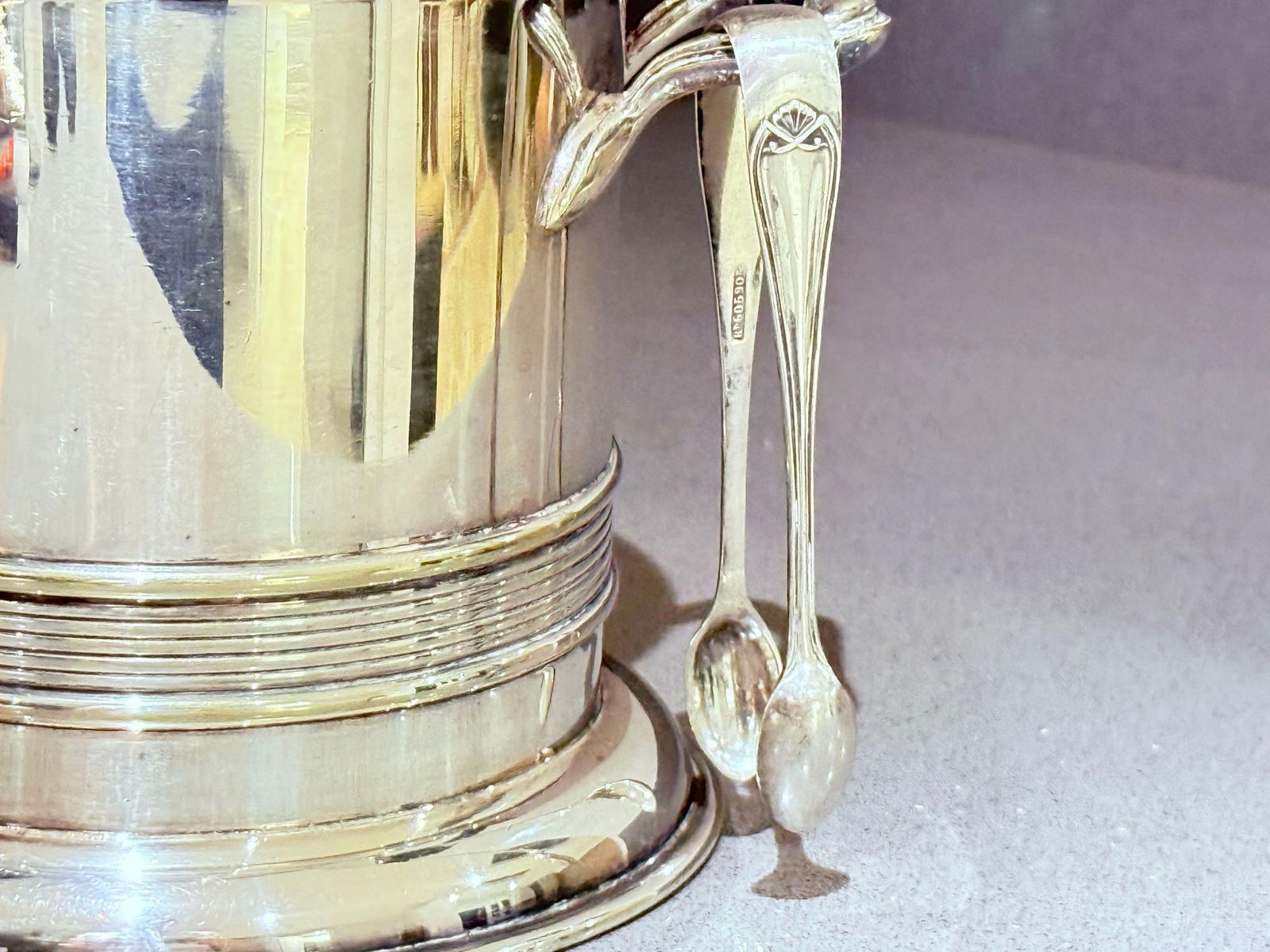 Antique Silver Plated Ice Bucket With Original Tongs, 23 × 16 Cm — Early 20th photo for sale