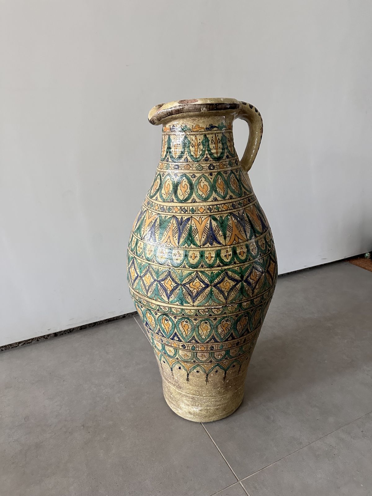 Matched Pair Of Large Moroccan Hand Painted Ceramic Floor Vases, Mid 20th Century photo 995.0