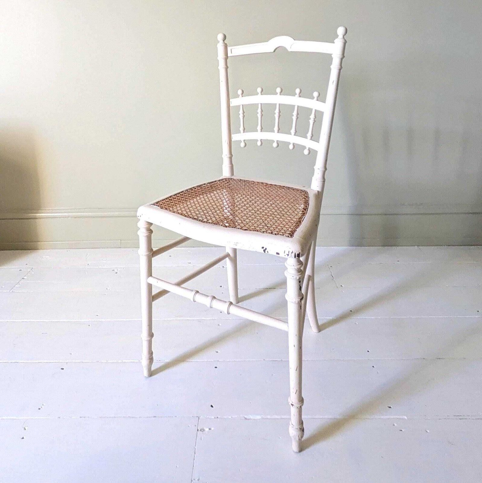 A Pretty Pair Of Antique French Painted Side Chairs With Cane Seats C1890 photo for sale