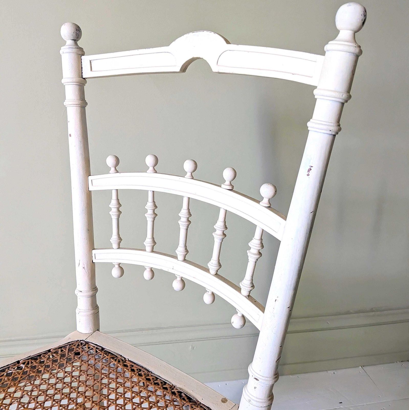 A Pretty Pair Of Antique French Painted Side Chairs With Cane Seats C1890 photo vinterior