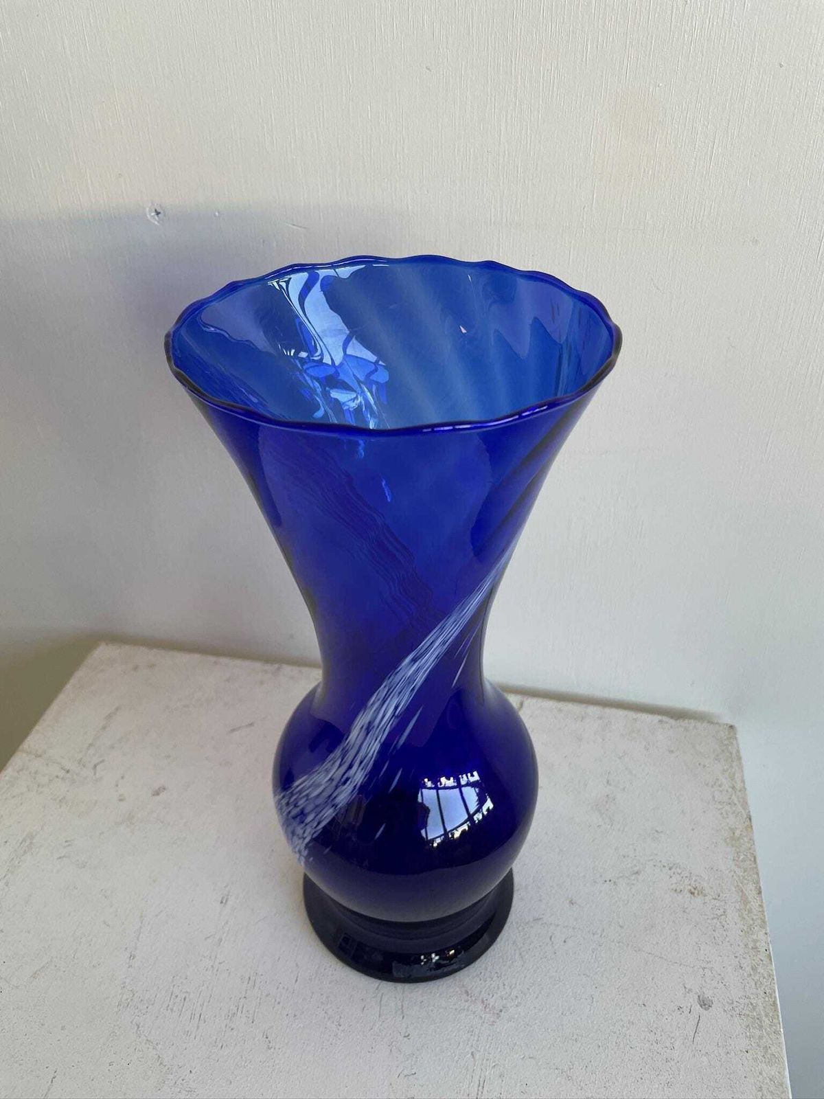 Large Scandi Cobalt Blue Glass Vase With Marbled Swirl Of White photo furniture