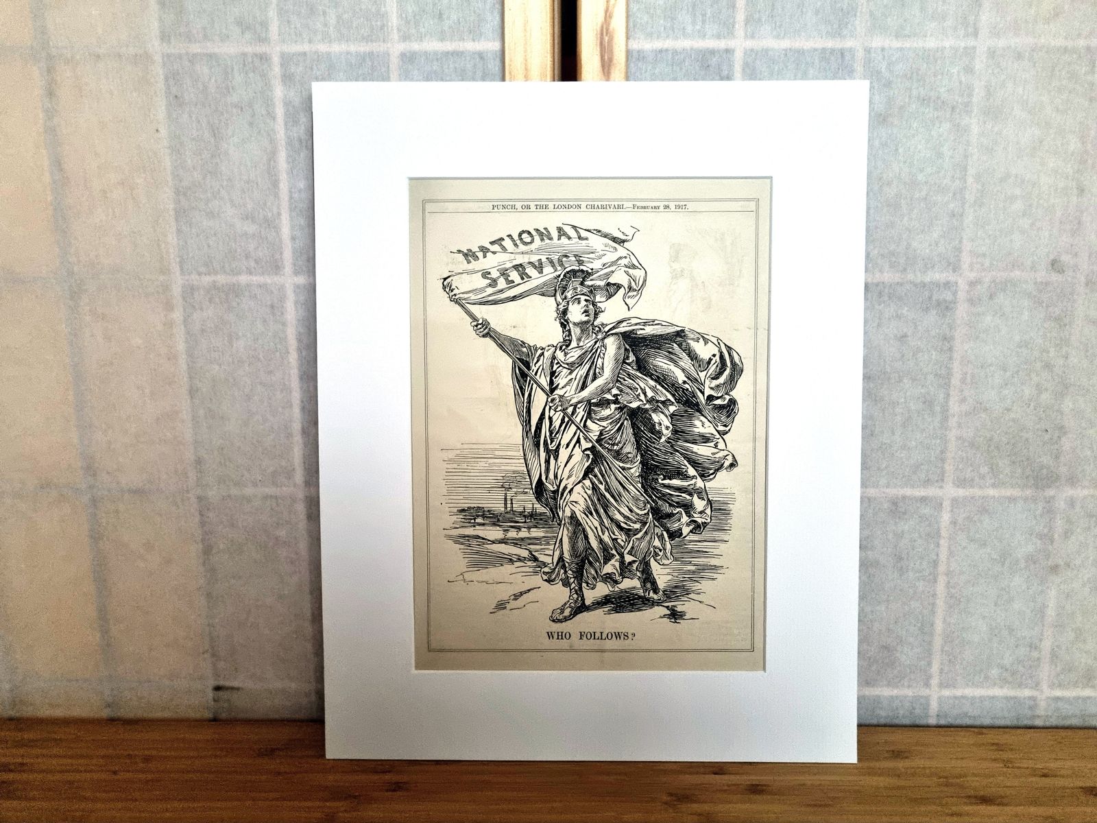 British Political Cartoon Print, Punch Magazine National Service Illustration, 1917 Satirical War Cartoon Mounted, Bernard Partridge Artist photo buy