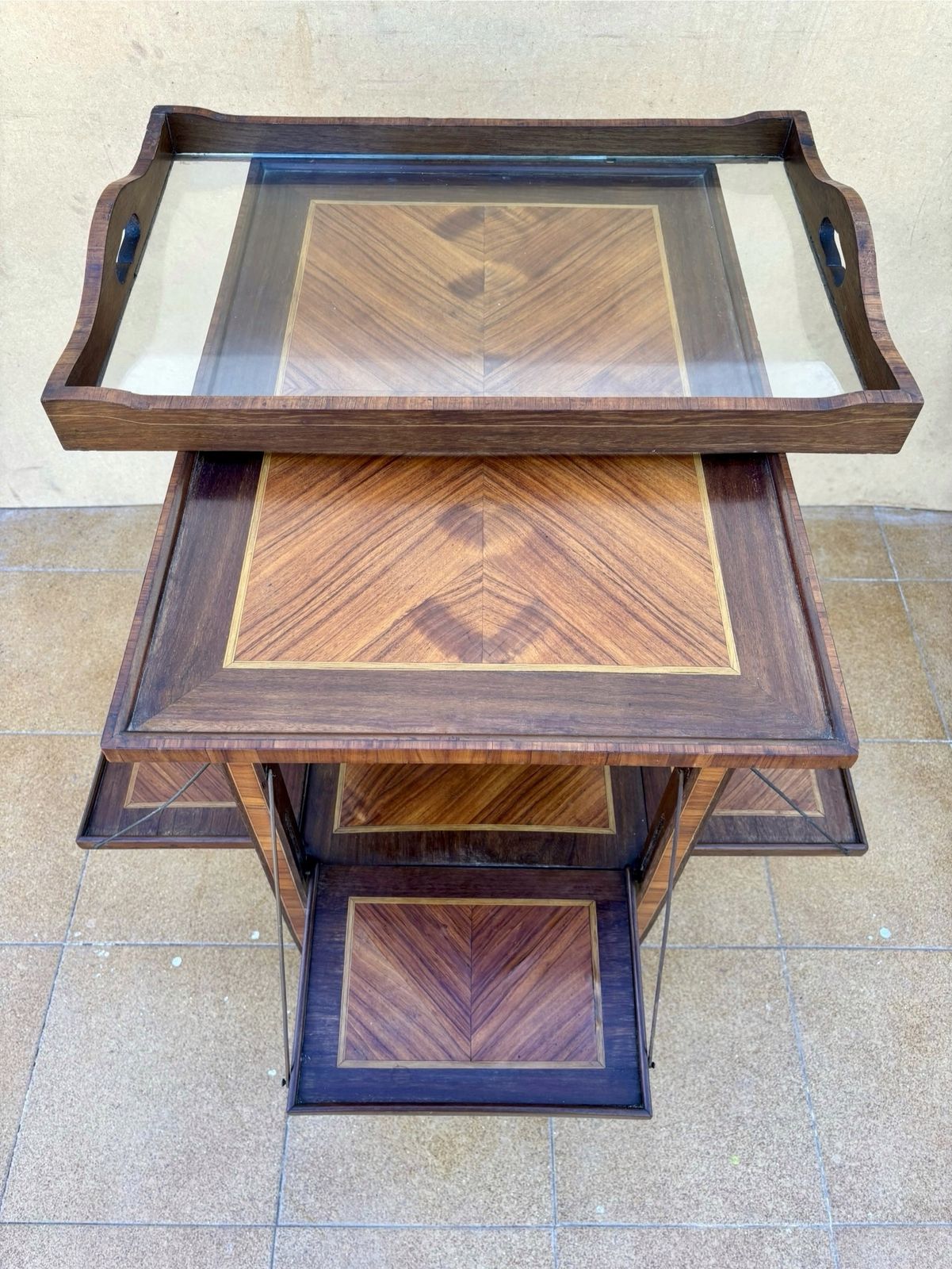 photo for sale 1930s Art Deco Folding Drinks Trolley With Walnut Veneer