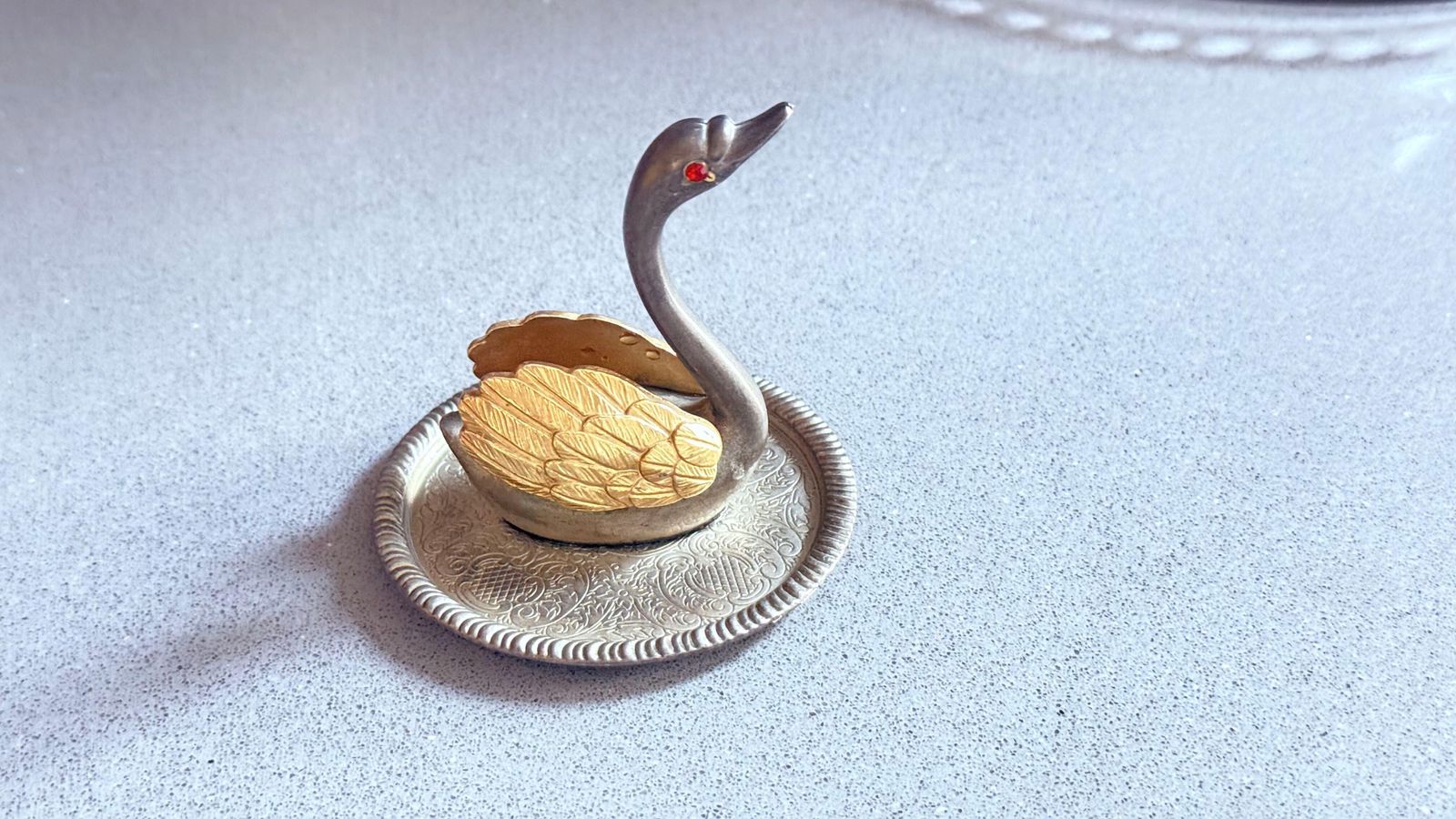 Antique Sliver Ring Holder Swann Birds Decorative Jewellery Organiser Home Décor photo furniture