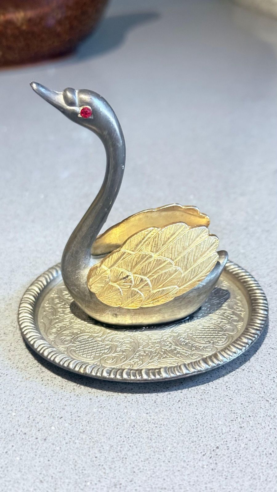 photo vintage Antique Sliver Ring Holder Swann Birds Decorative Jewellery Organiser Home Décor