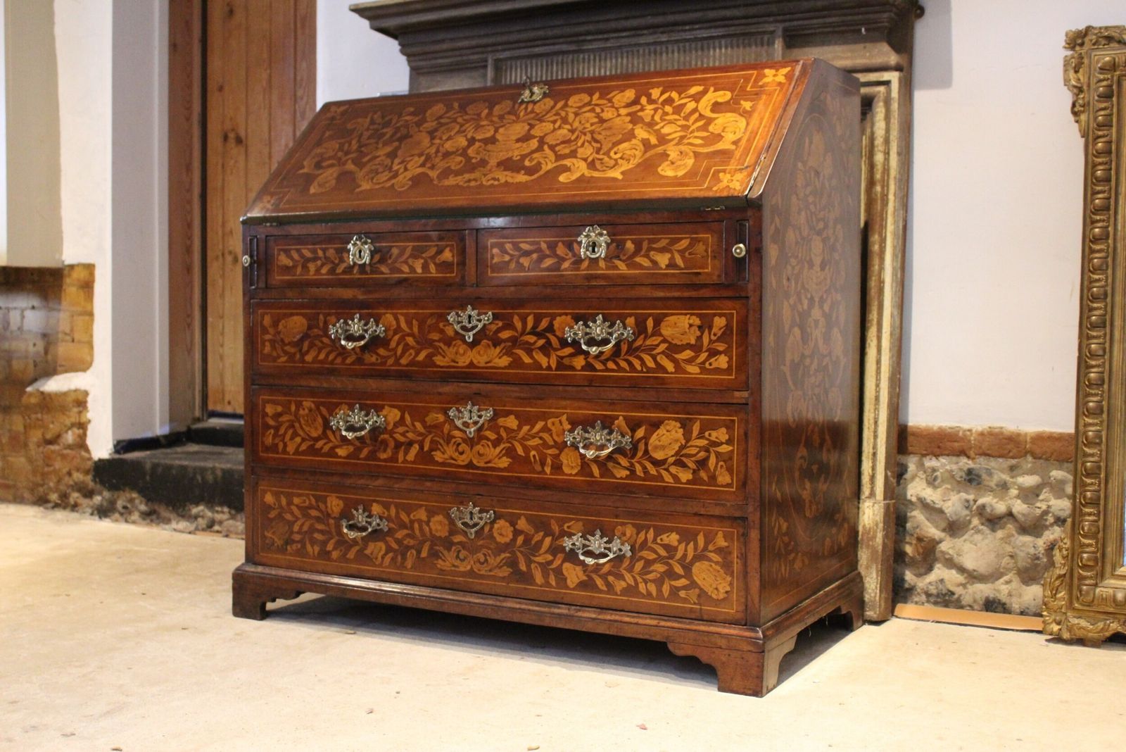 Bureau Stunning George III English Walnut Inlaid C1780 photo furniture
