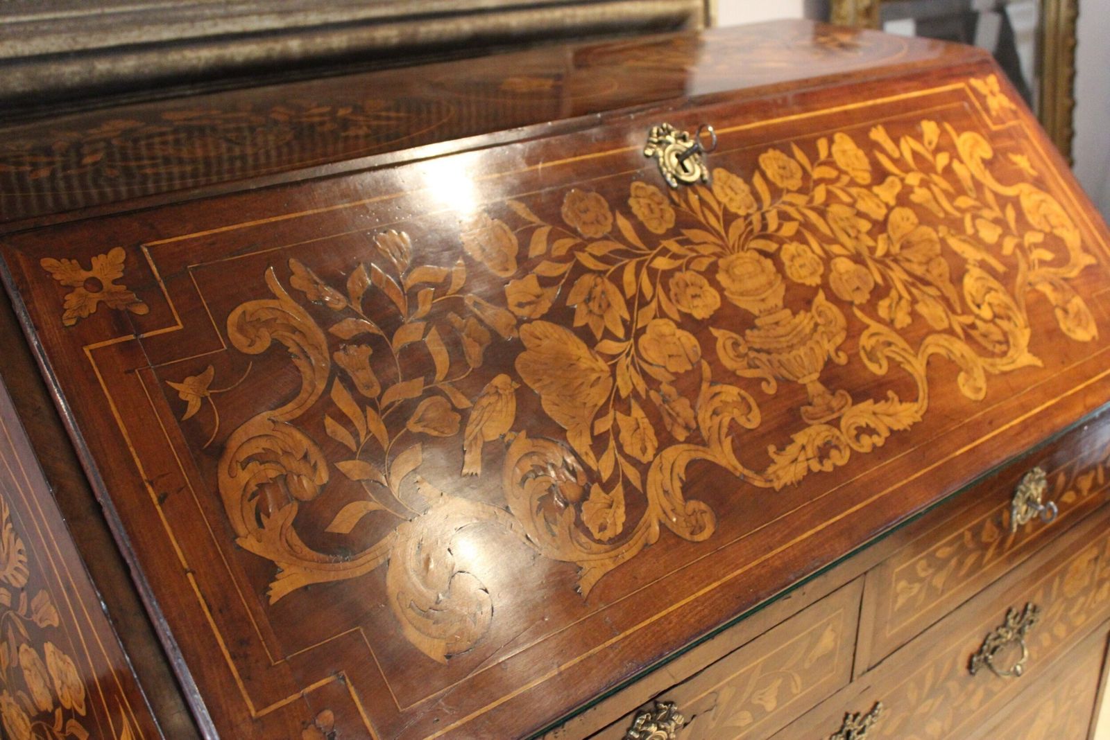 Bureau Stunning George III English Walnut Inlaid C1780 photo vintage