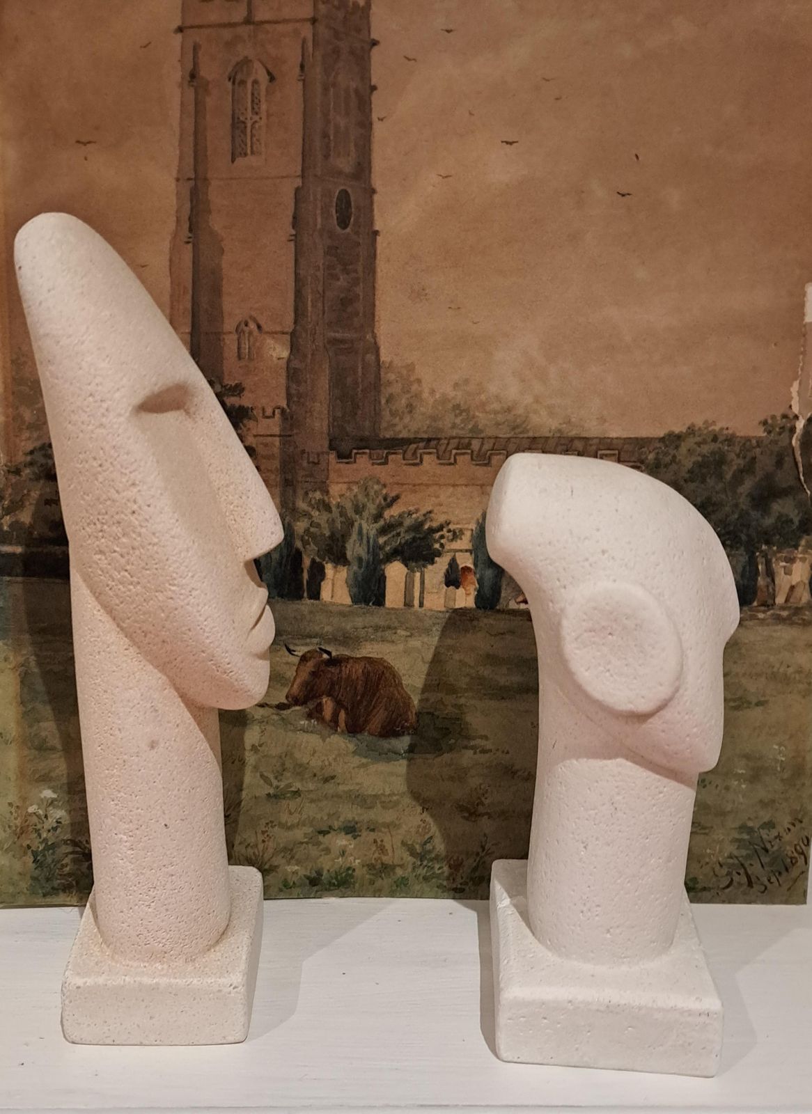 A Pair Of Greek Minimalist Sculptures On Plinth Museum Copies Plaster photo 50.0