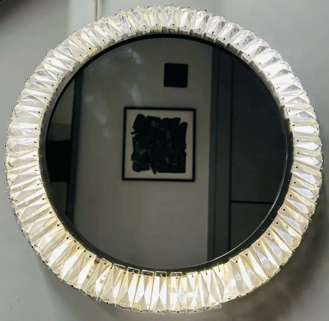 1960s Austrian Bakalowits & Söhne Illuminated Faceted Crystal & Polished Chrome Wall Mirror photo Home Decor