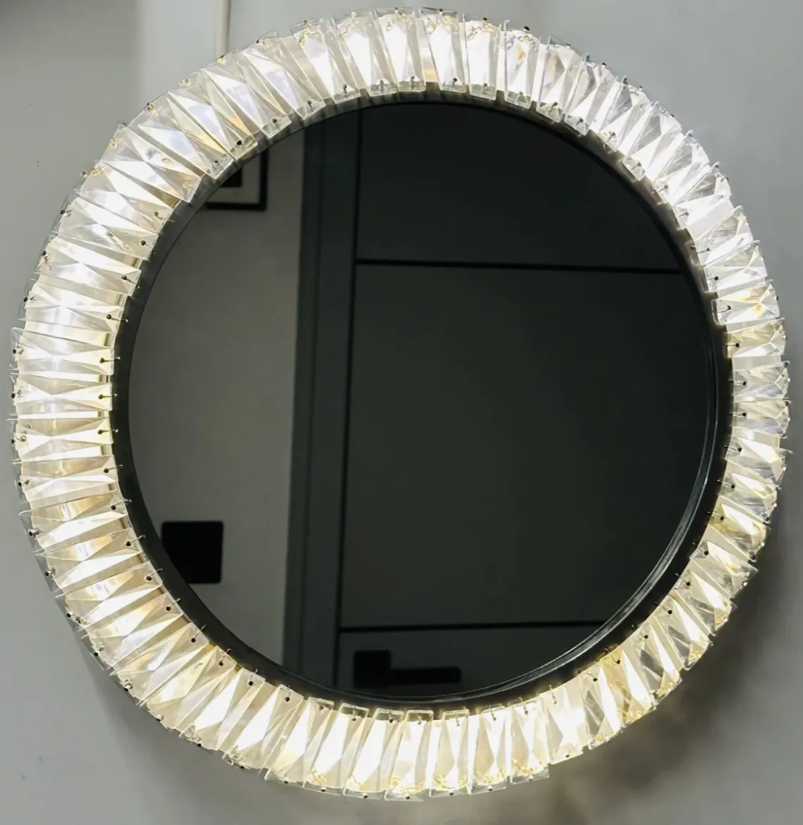 1960s Austrian Bakalowits & Söhne Illuminated Faceted Crystal & Polished Chrome Wall Mirror photo buy
