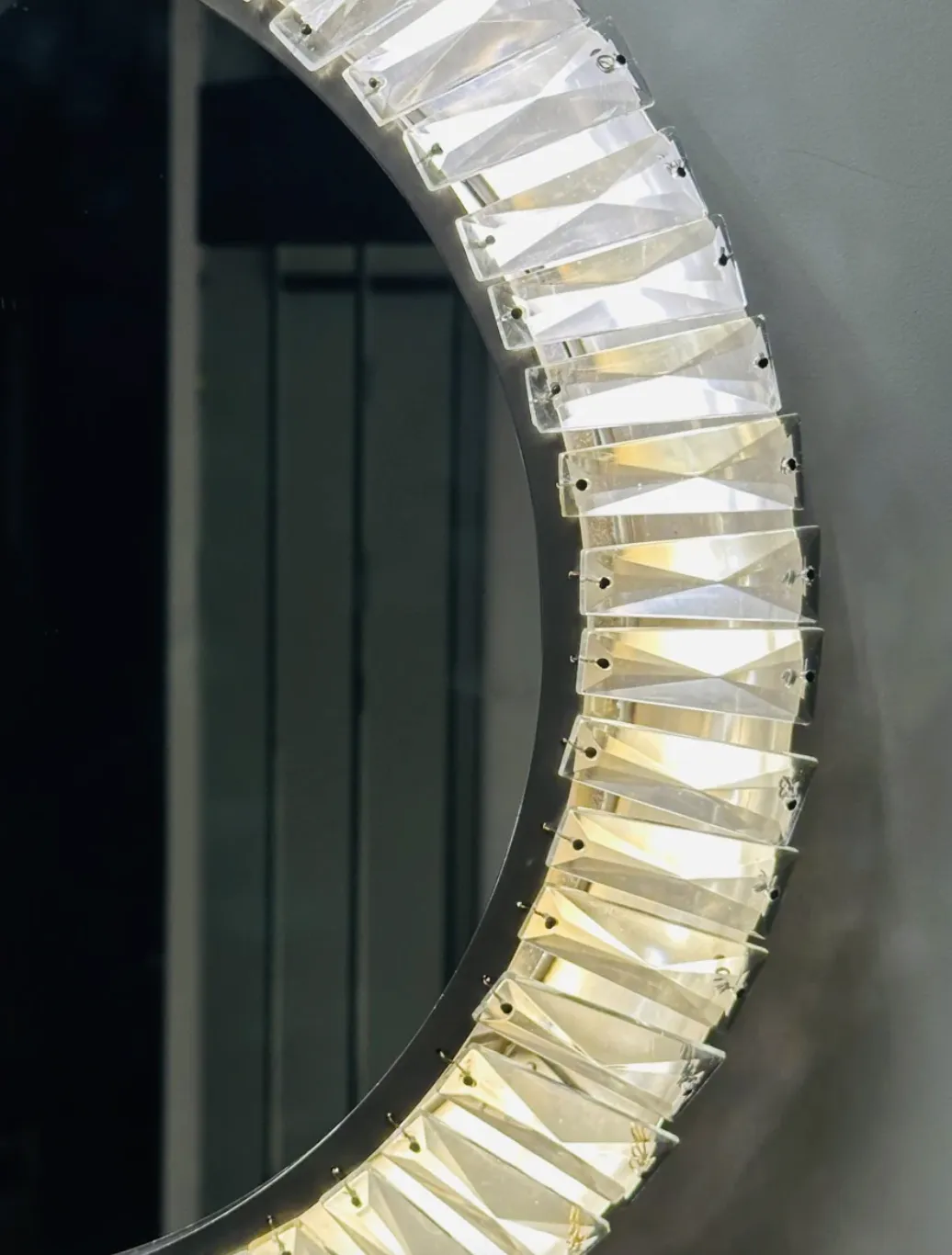 635.0 1960s Austrian Bakalowits & Söhne Illuminated Faceted Crystal & Polished Chrome Wall Mirror photo