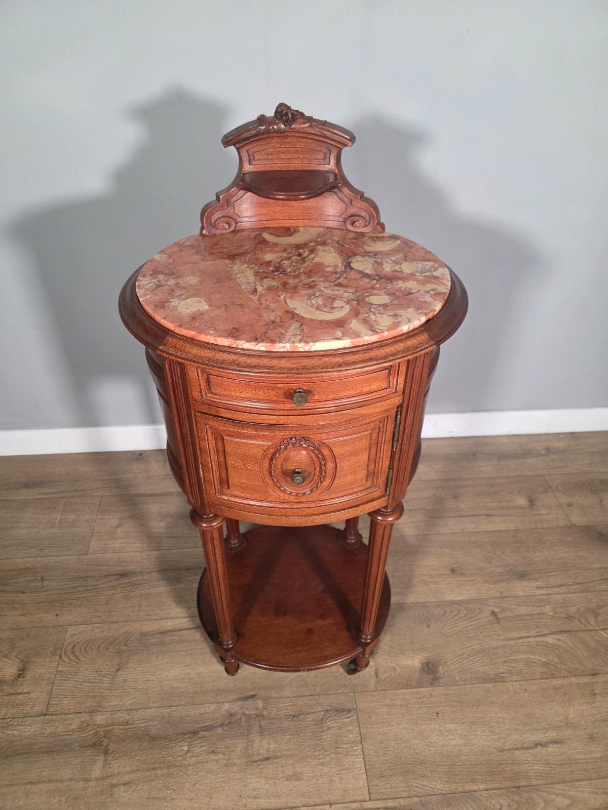 Antique French Mahogany Marble Top Bedside Cabinet 1910 photo Furniture