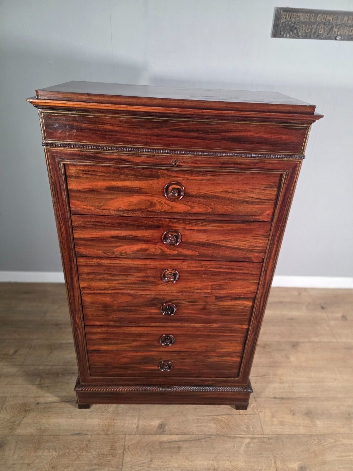 Antique French Rosewood Brass Inlaid 6 Drawer Chest 1880s photo vinterior
