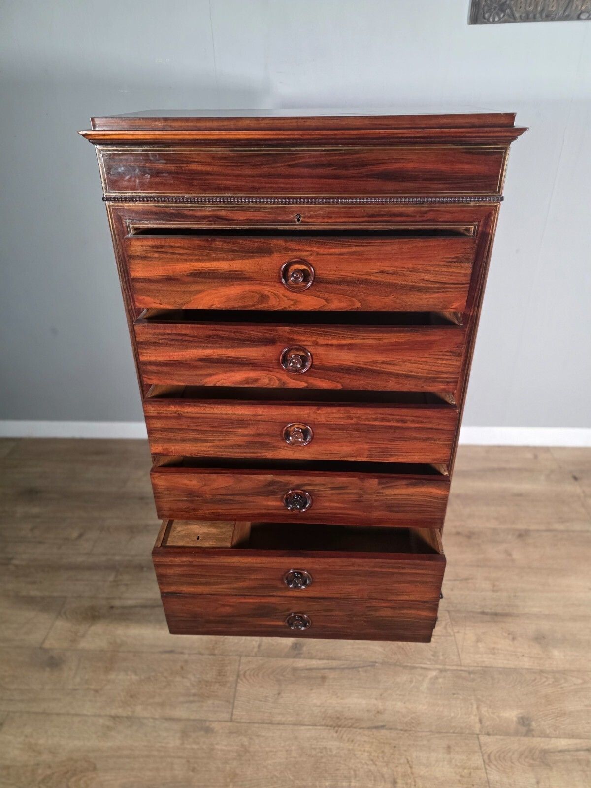 Antique French Rosewood Brass Inlaid 6 Drawer Chest 1880s photo buy