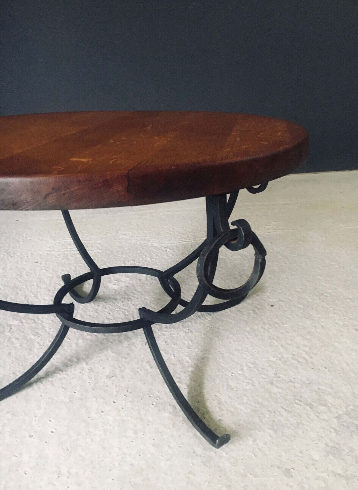 Rustic Design Oak & Wrought Iron Coffee Table, Belgium 1950's photo vinterior
