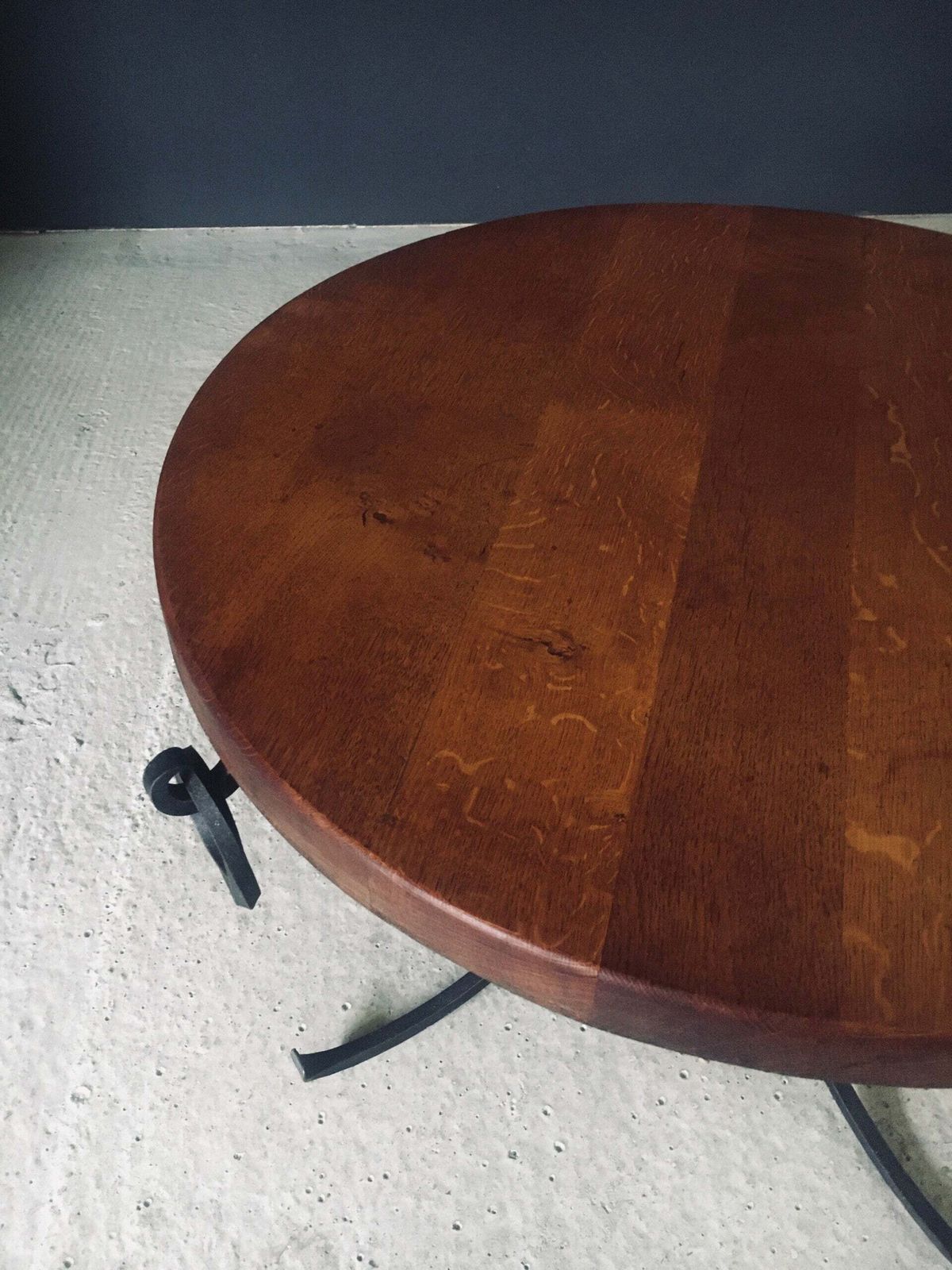 Rustic Design Oak & Wrought Iron Coffee Table, Belgium 1950's photo buy