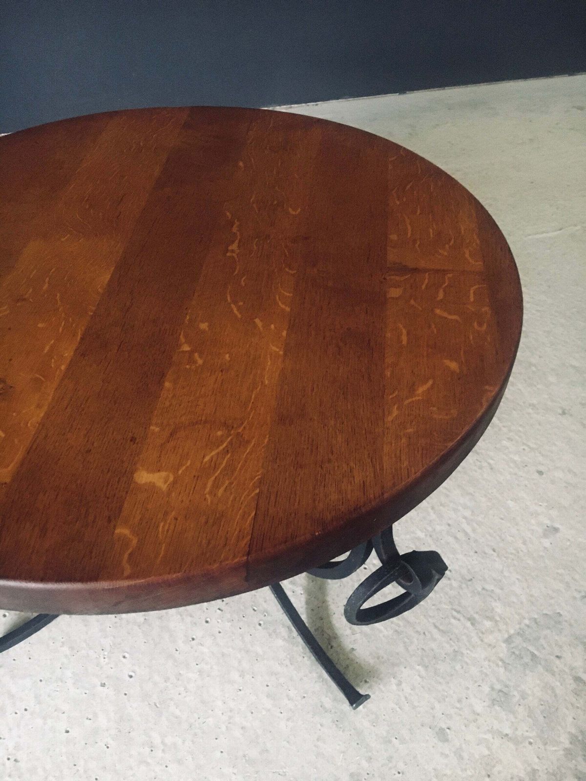 Rustic Design Oak & Wrought Iron Coffee Table, Belgium 1950's photo vintage