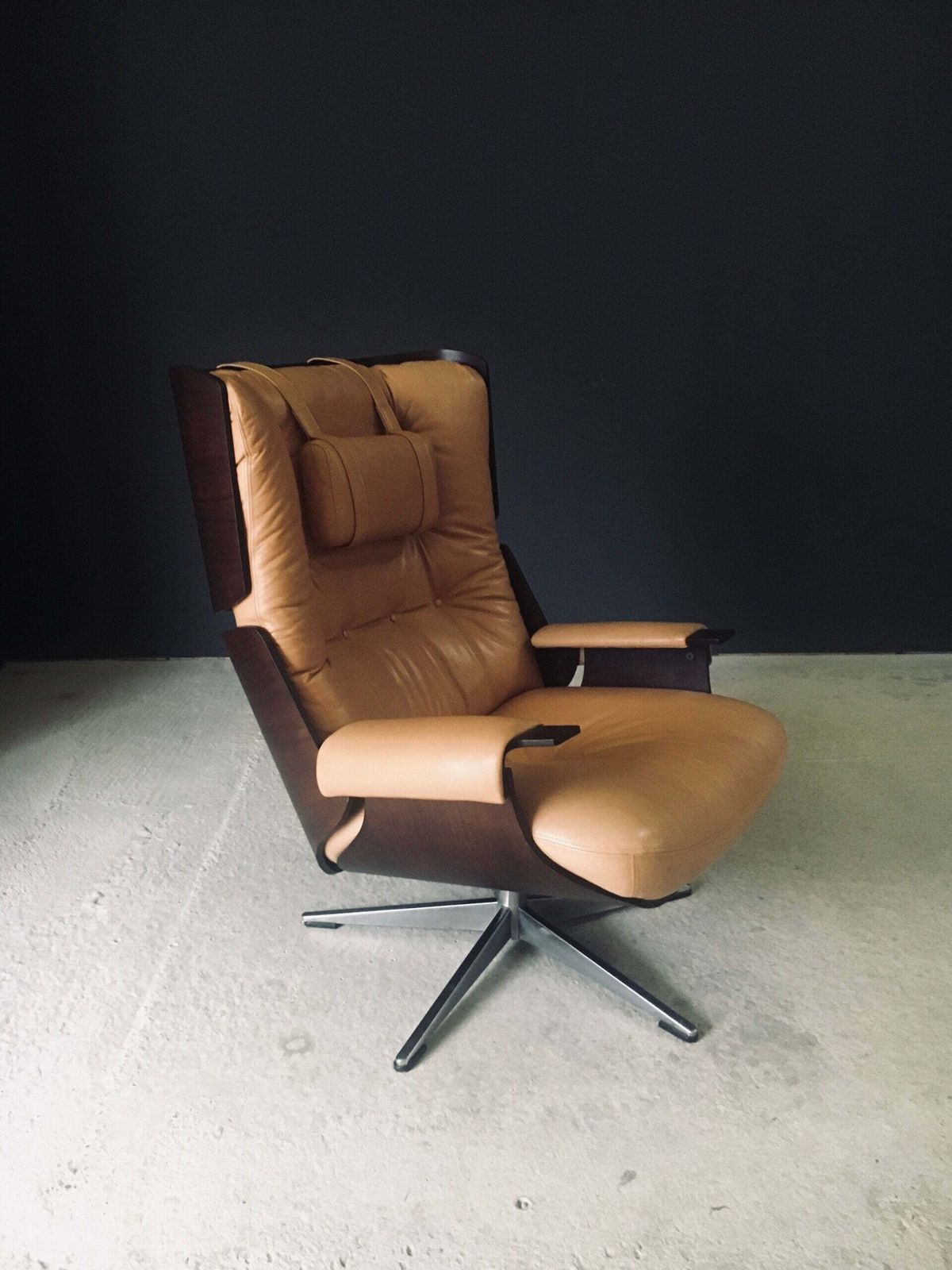 photo buy Midcentury Modern Design Leather Lounge Chair & Ottoman, Germany 1960's