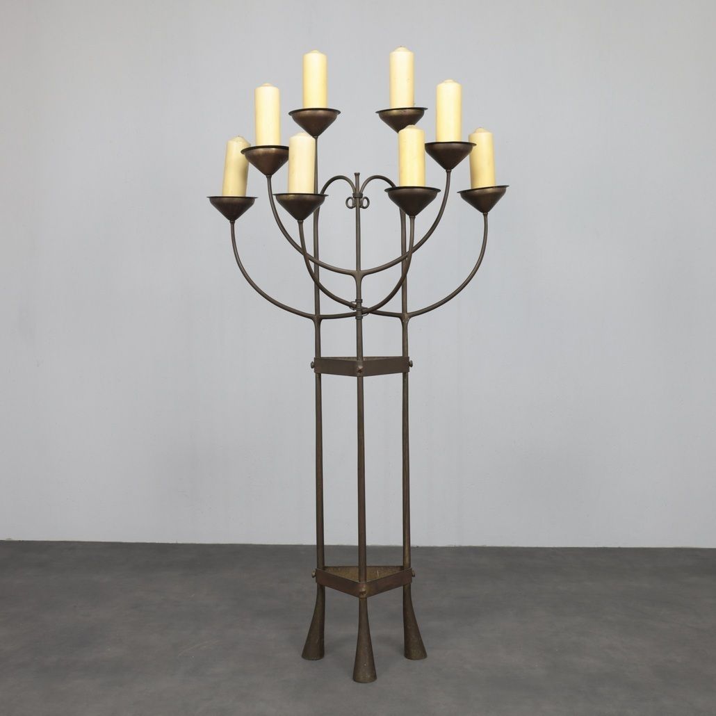 Unique Hand Forged Floor Candelabra, Netherlands, C. 1925–1938