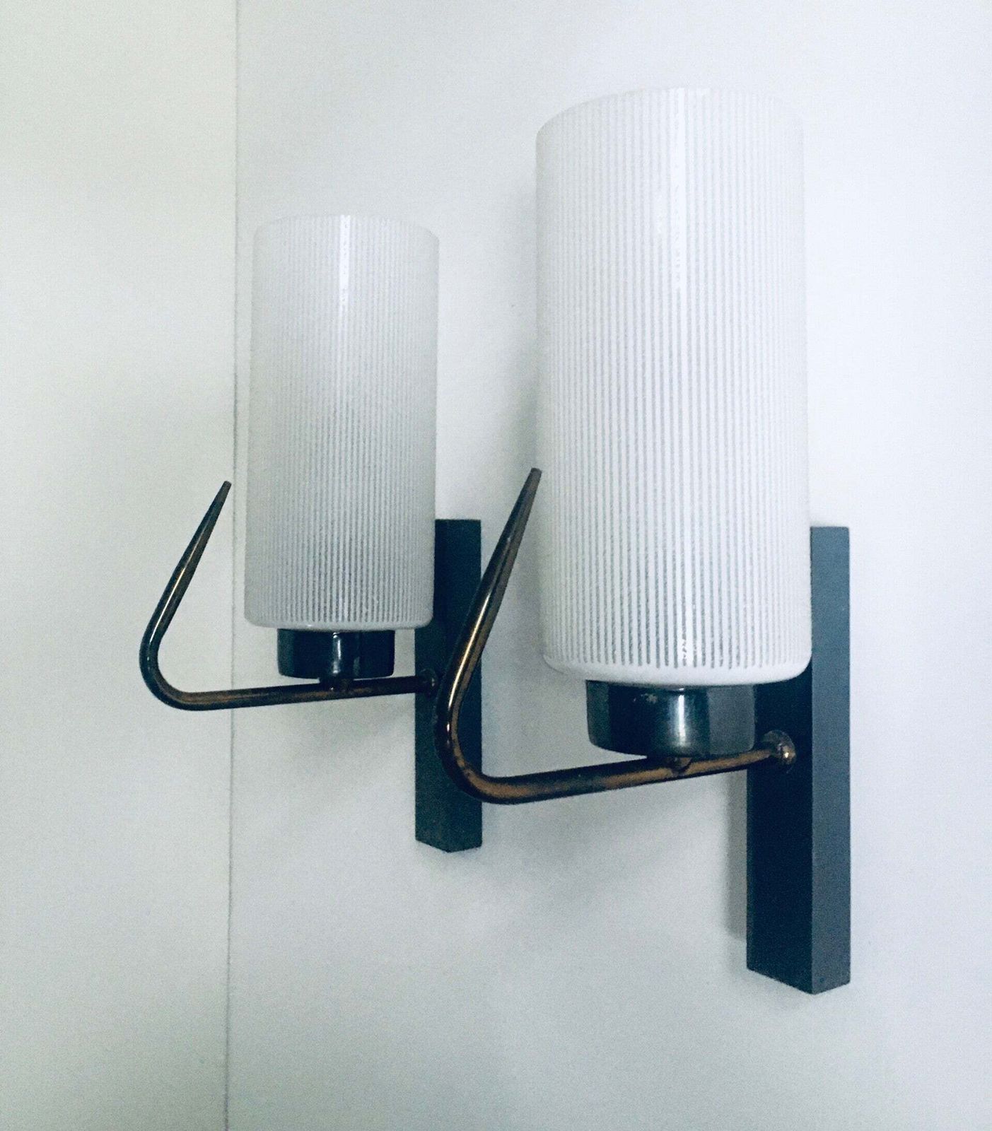 Mid Century Design Wandlamp Set Van Messing En Glas, Frankrijk Ca. Jaren 1950 photo buy