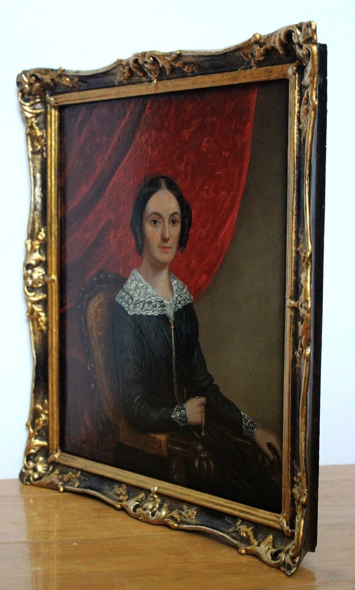 Biedermeier Artist, Portrait Of A Young Lady Seated, Oil On Canvas, 1840, Framed photo furniture