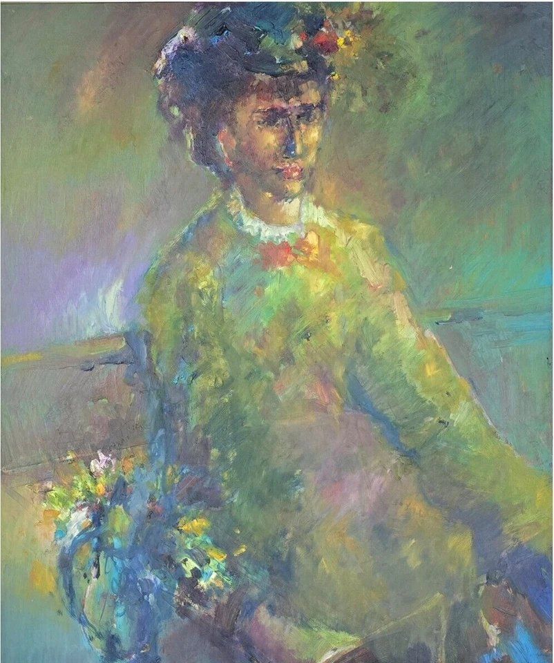 Impressionist Artist, Portrait, Oil On Wood Panel, Framed photo vinterior