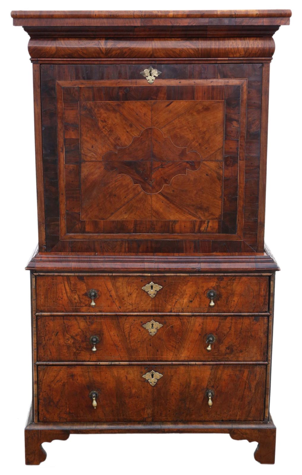 Antique Queen Anne Early 18th Century Inlaid Burr Walnut Escritoire Desk / Chest – Fine Quality photo for sale