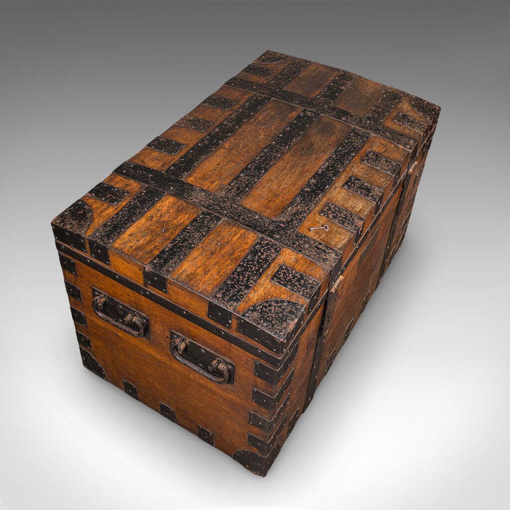Large Antique Silver Chest, English, Oak, Iron Bound, Shipping Trunk, Victorian photo buy