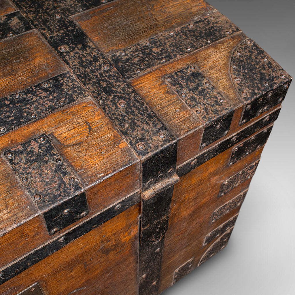 photo for sale Large Antique Silver Chest, English, Oak, Iron Bound, Shipping Trunk, Victorian
