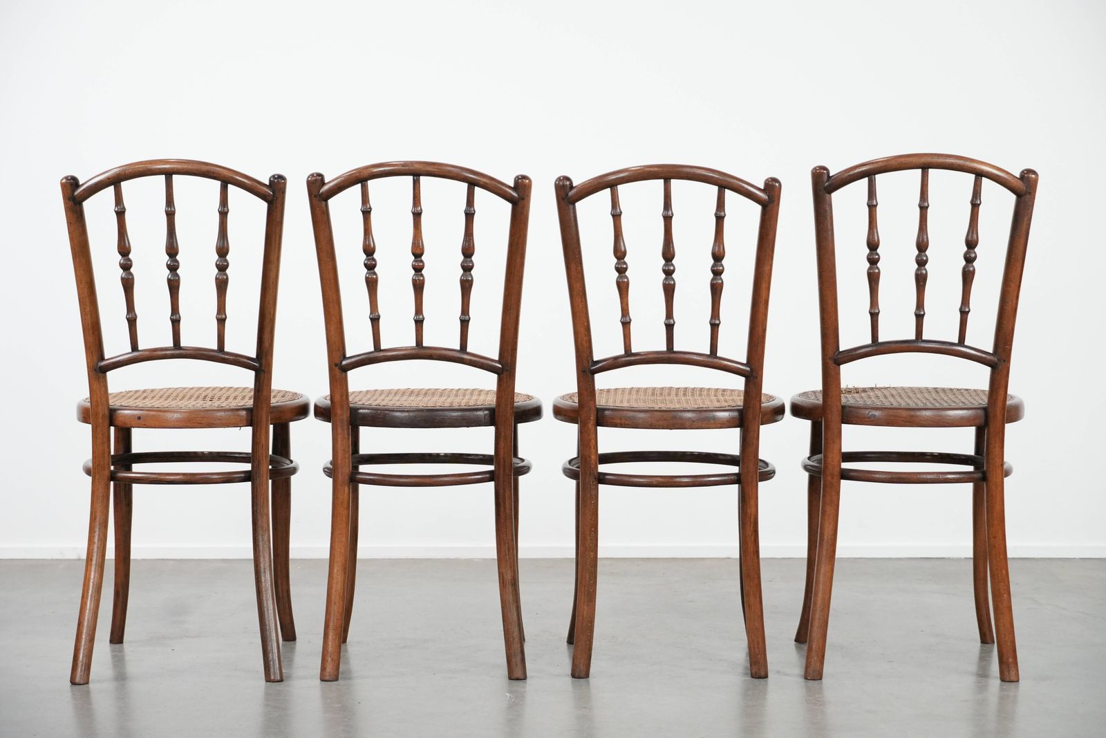 Nice Set Of 4 Wooden Vintage Bistro Chairs Jacob & Josef Kohn Wien With A Wicker Seat photo Furniture