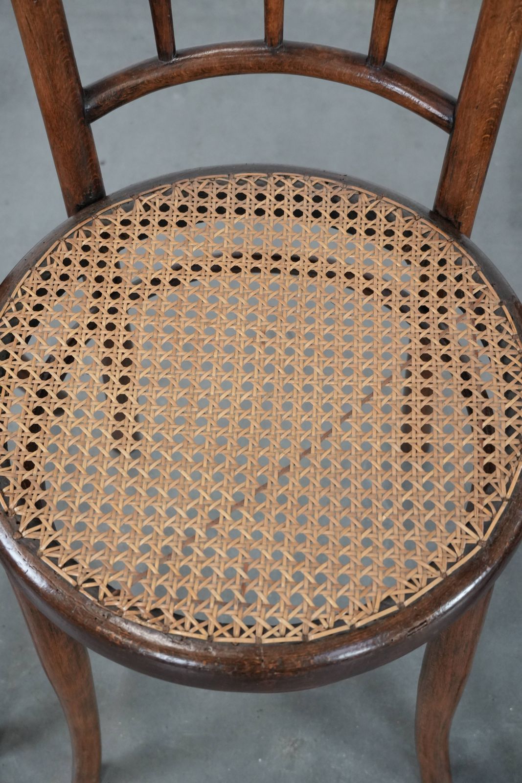 Nice Set Of 4 Wooden Vintage Bistro Chairs Jacob & Josef Kohn Wien With A Wicker Seat photo vinterior