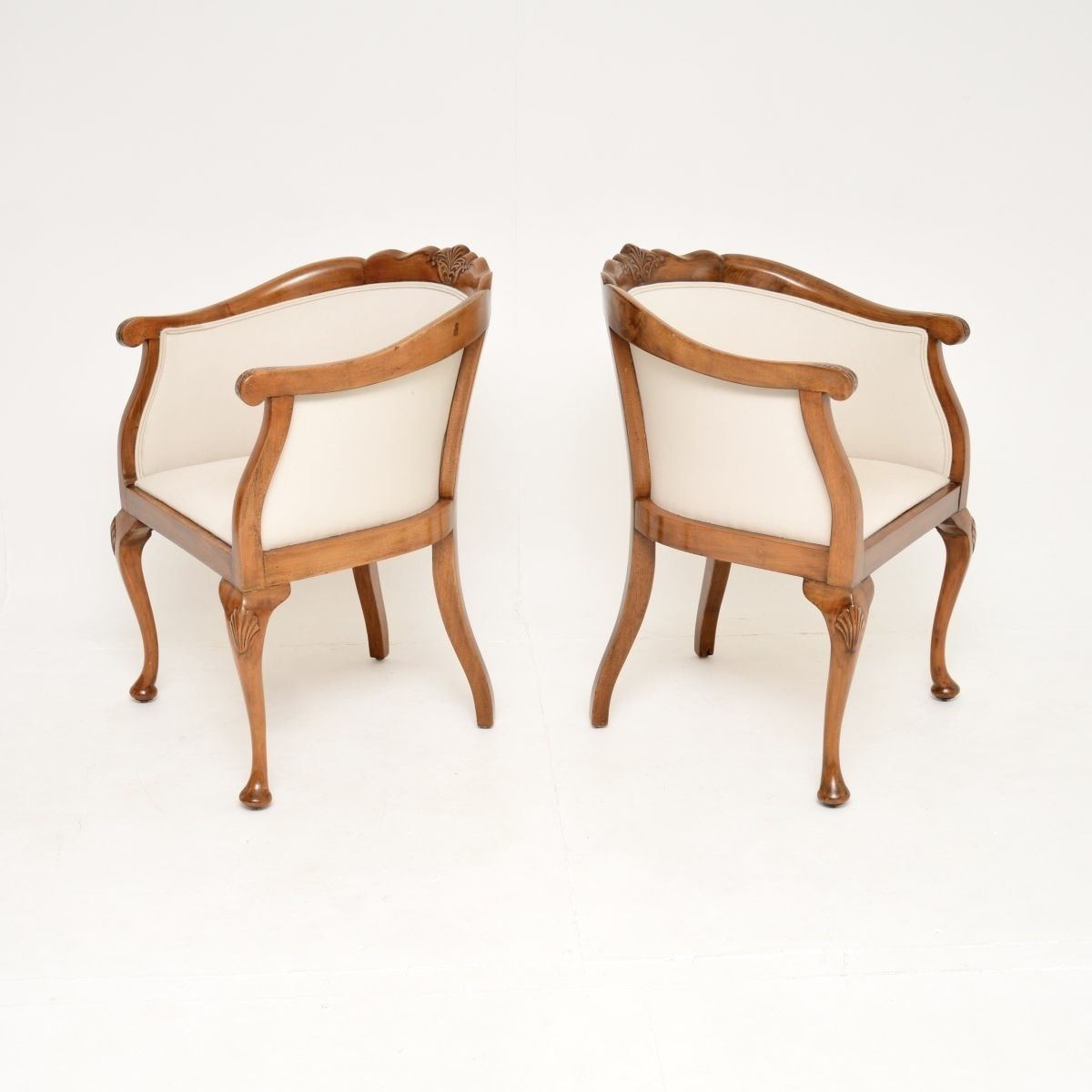 Pair Of Antique Queen Anne Style Walnut Tub Armchairs photo 1625.0
