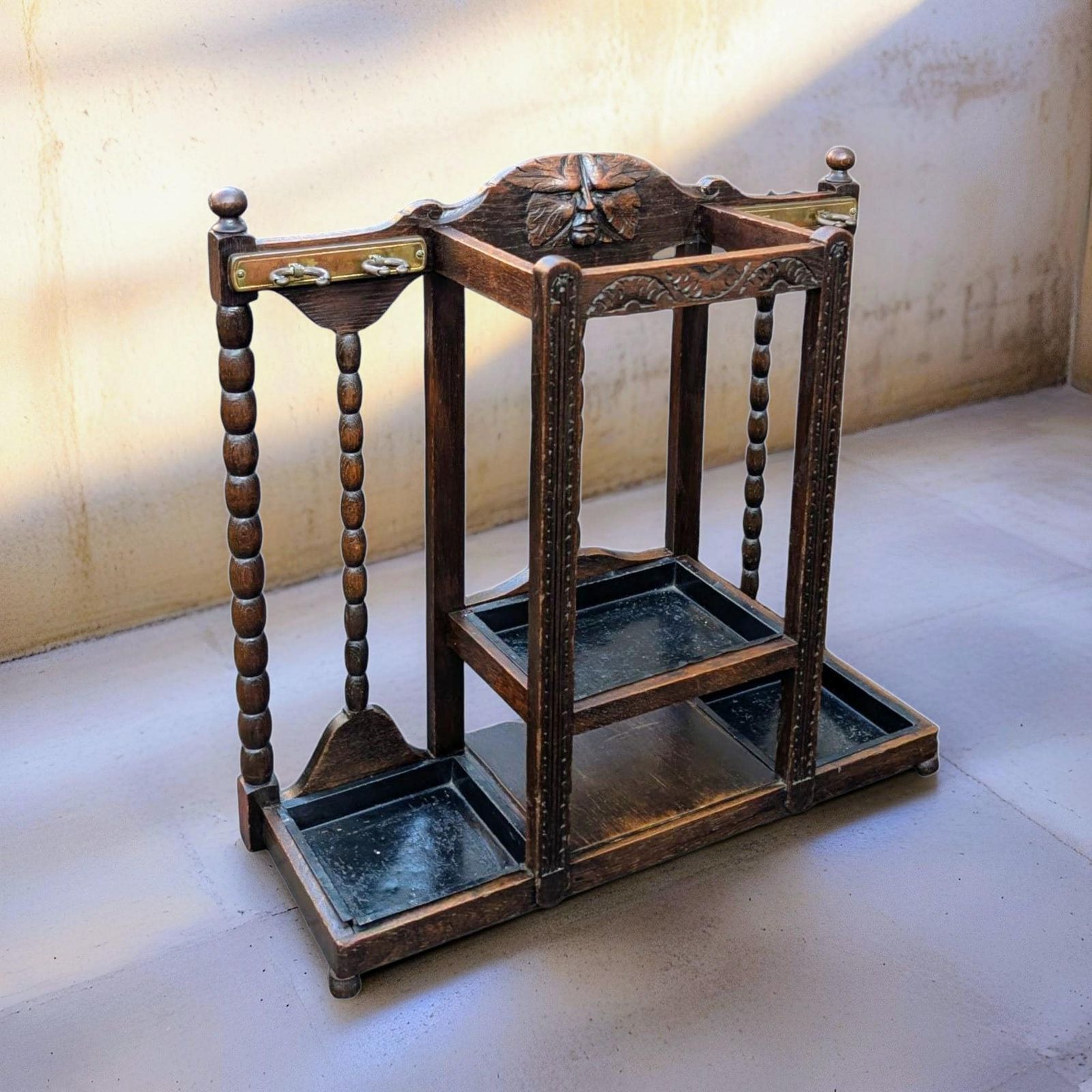 Arts & Crafts / Gothic Revival Green Man Umbrella Stand In Oak, Ca. 1900 (England)