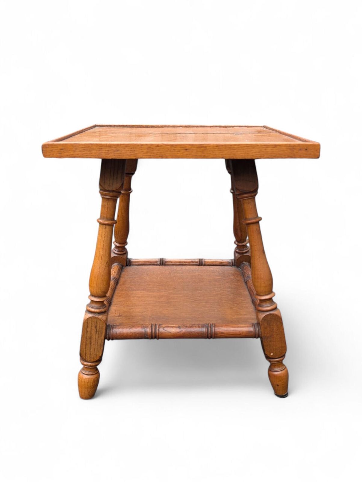 Rustic Oak Side Table: Arts & Crafts Plant Stand With Faux Bamboo, 1930s photo furniture
