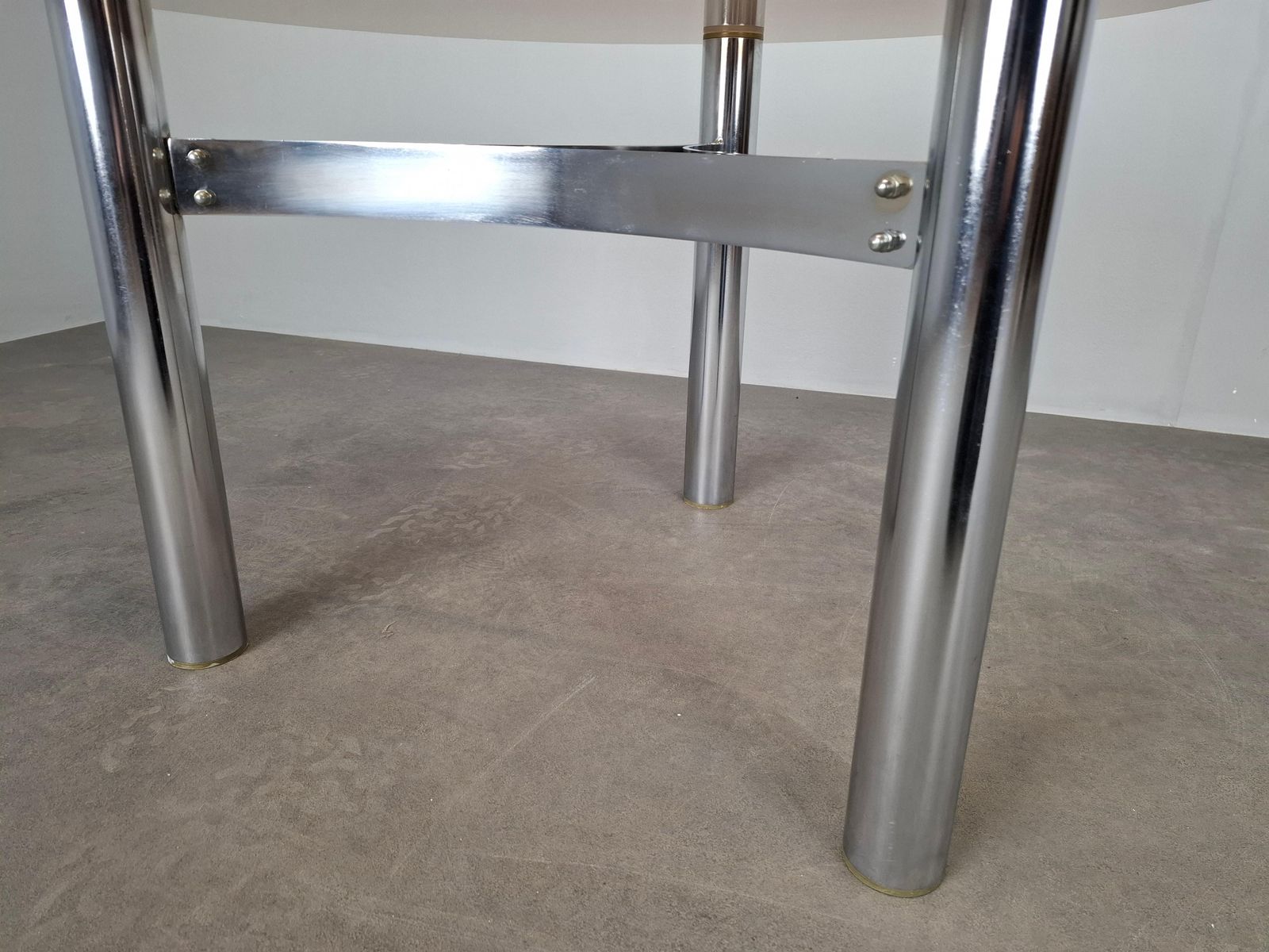 photo for sale Midcentury Czechoslovak Smoked Glass Coffee Table, Chrome Metal, 1970s