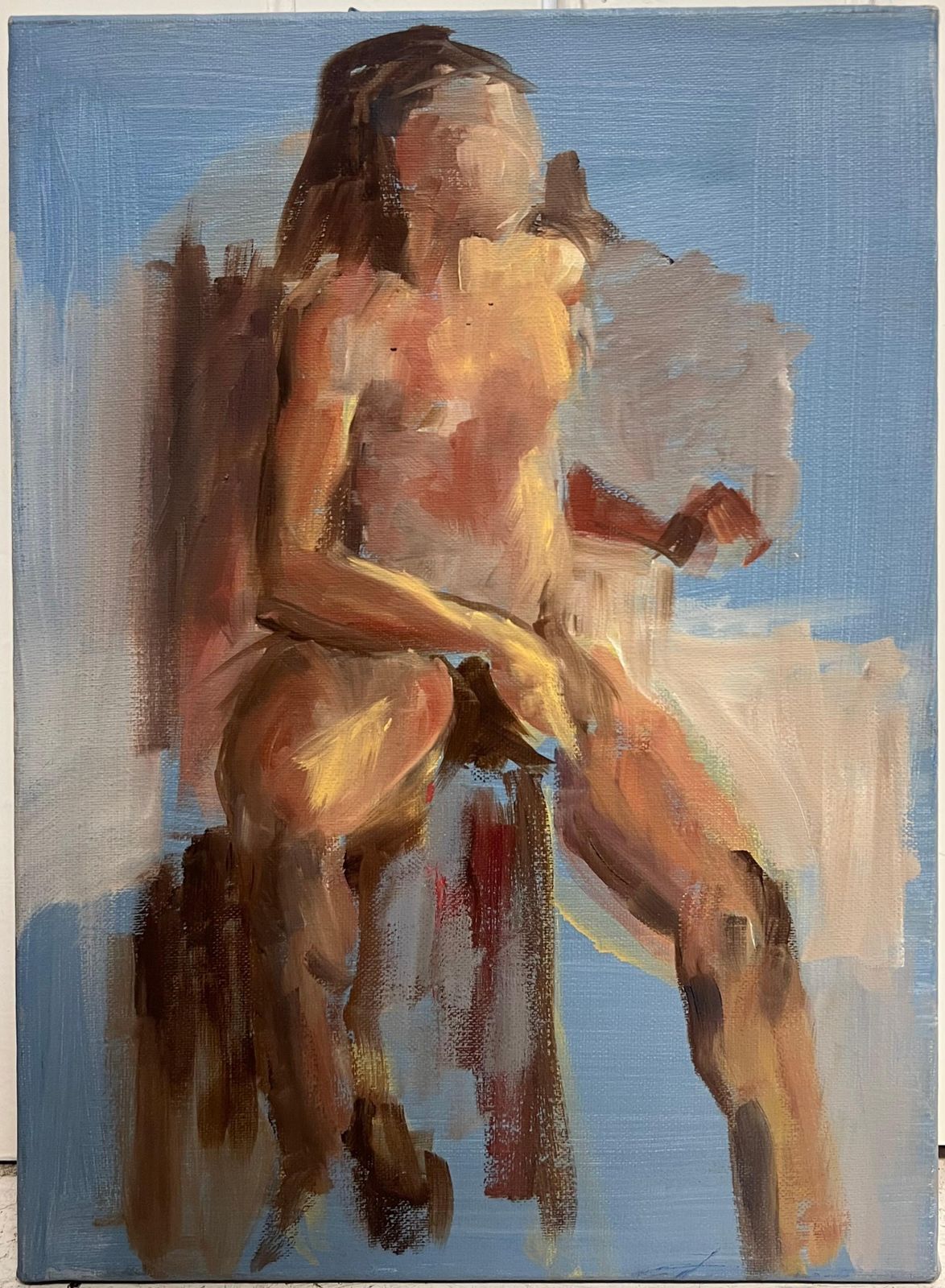 Jacqueline Boisselot20th Century French Modernist Oil Painting Seated Nude Woman On Chair photo furniture