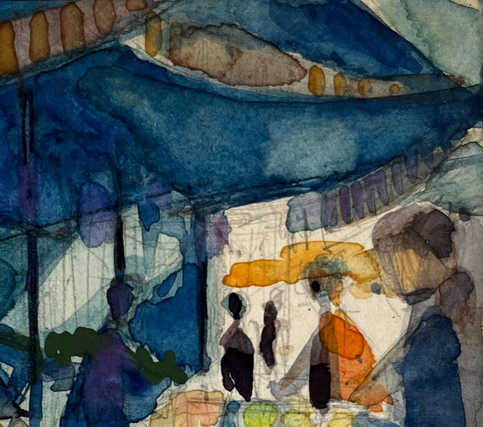Pierre Neveufrench Market Stall Scene With Figures Under Awning Modern Watercolor photo Art