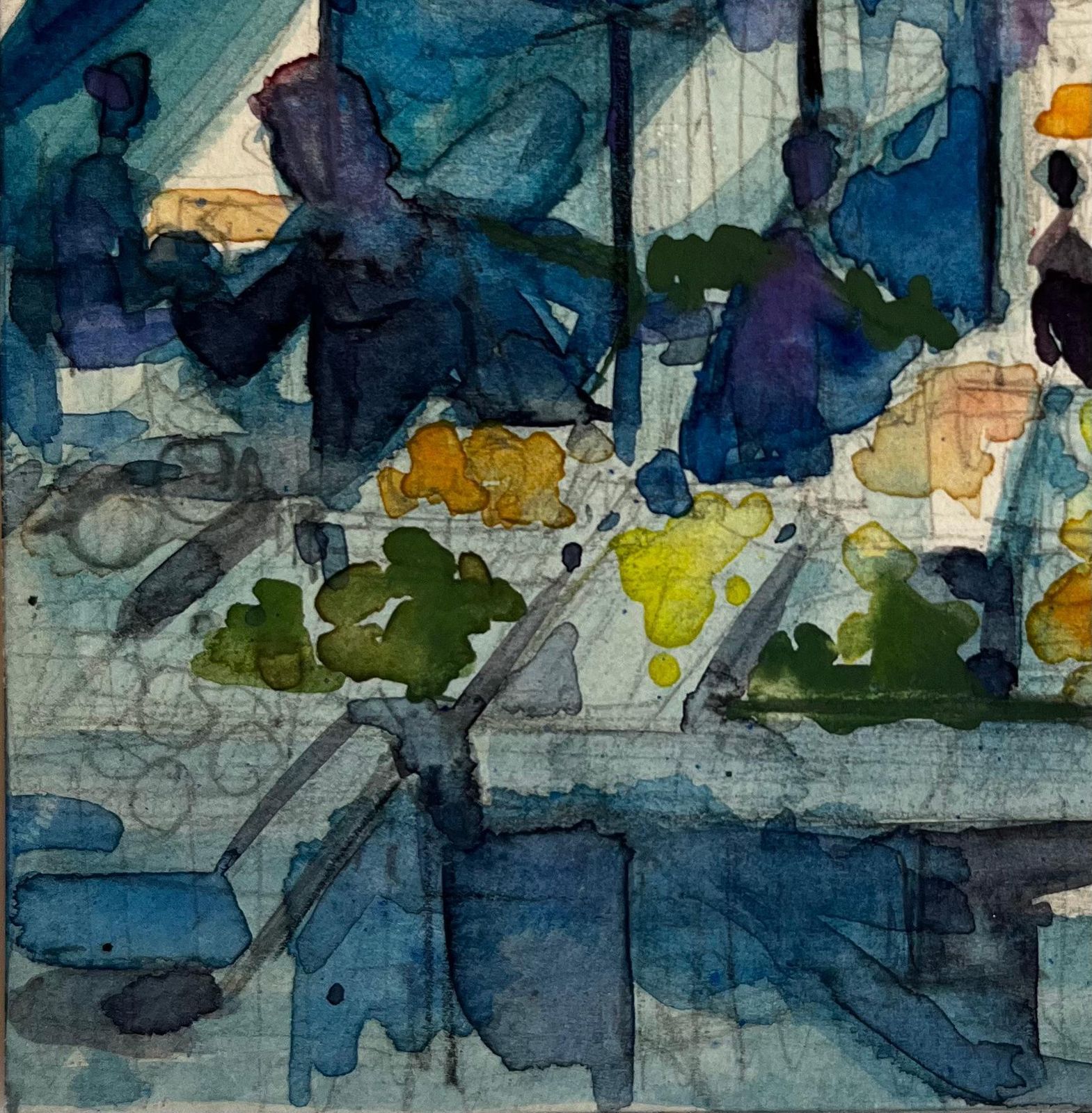 Pierre Neveufrench Market Stall Scene With Figures Under Awning Modern Watercolor photo vinterior
