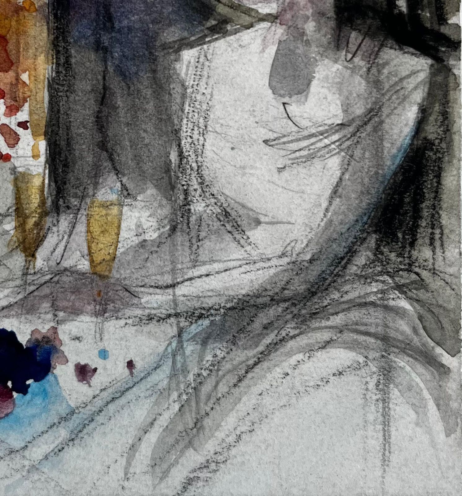 Pierre Neveuabstract Figurative Interior Still Life With Bottle Flowers And Seated Figure photo 280.0