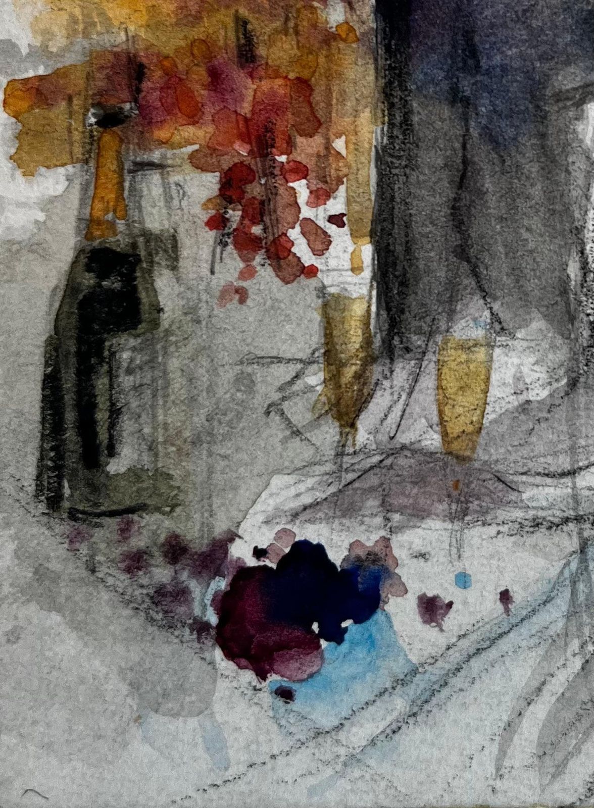 Pierre Neveuabstract Figurative Interior Still Life With Bottle Flowers And Seated Figure photo vinterior