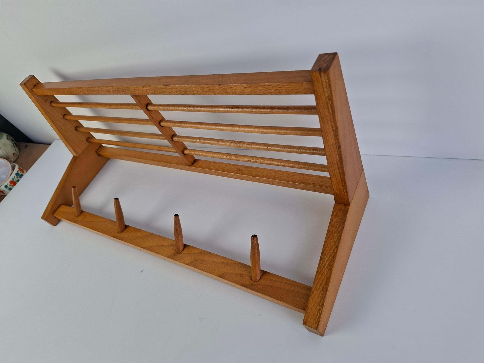 Midcentury Czechoslovak Wooden Wall Coat Rack With Shelf, Uluv Krasna Jizba, 70s photo for sale