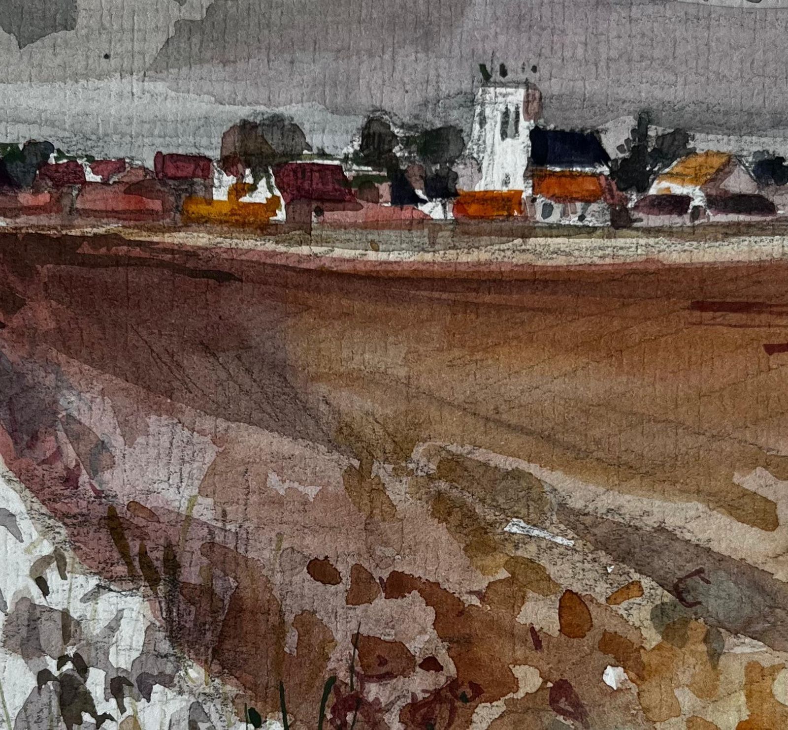 Pierre Neveuattainville French Coastal Village Cliff Landscape With Church Watercolor photo buy