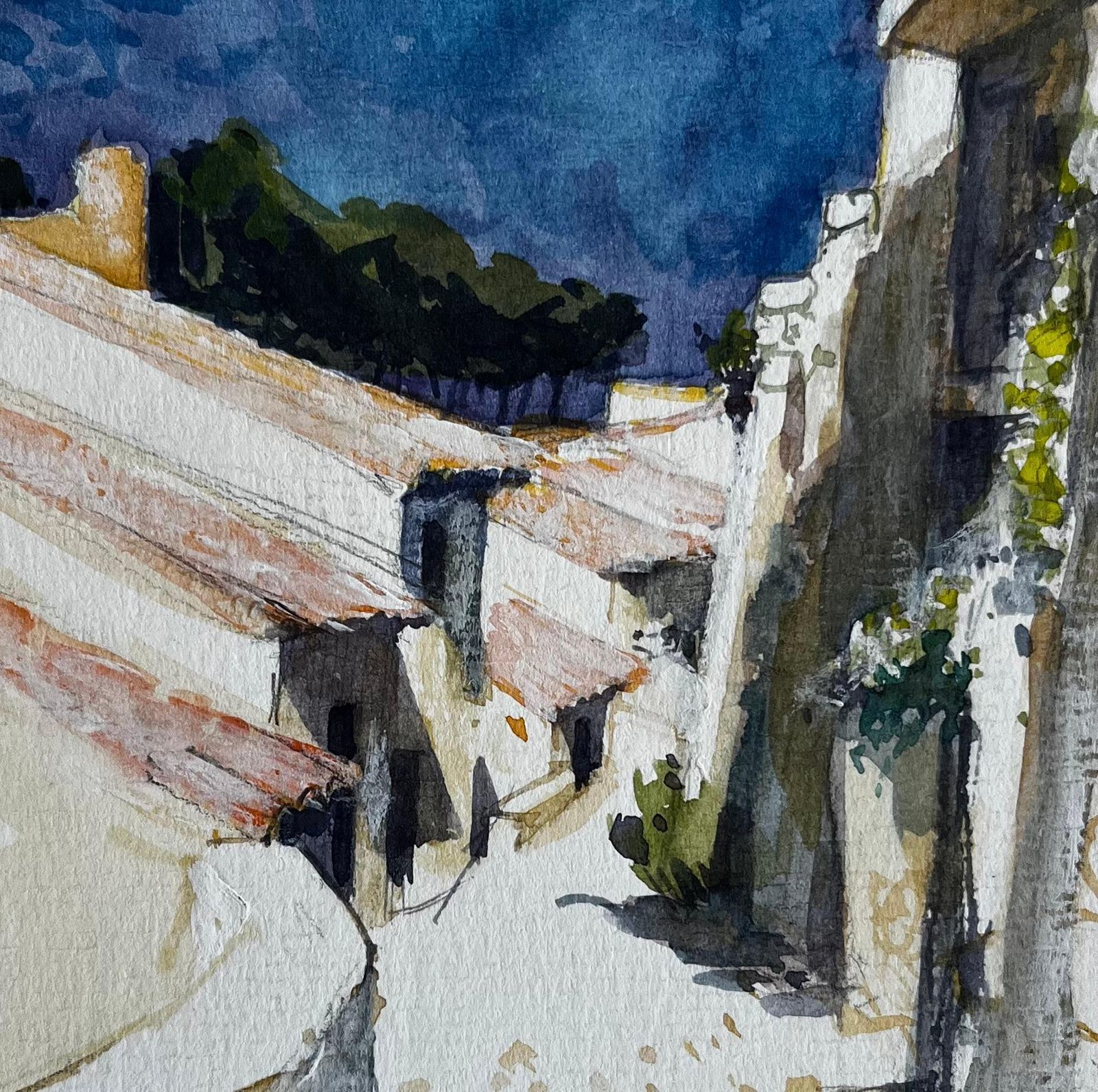 Pierre Neveucucuron Luberon Village Street With Stone Houses French Watercolor photo buy