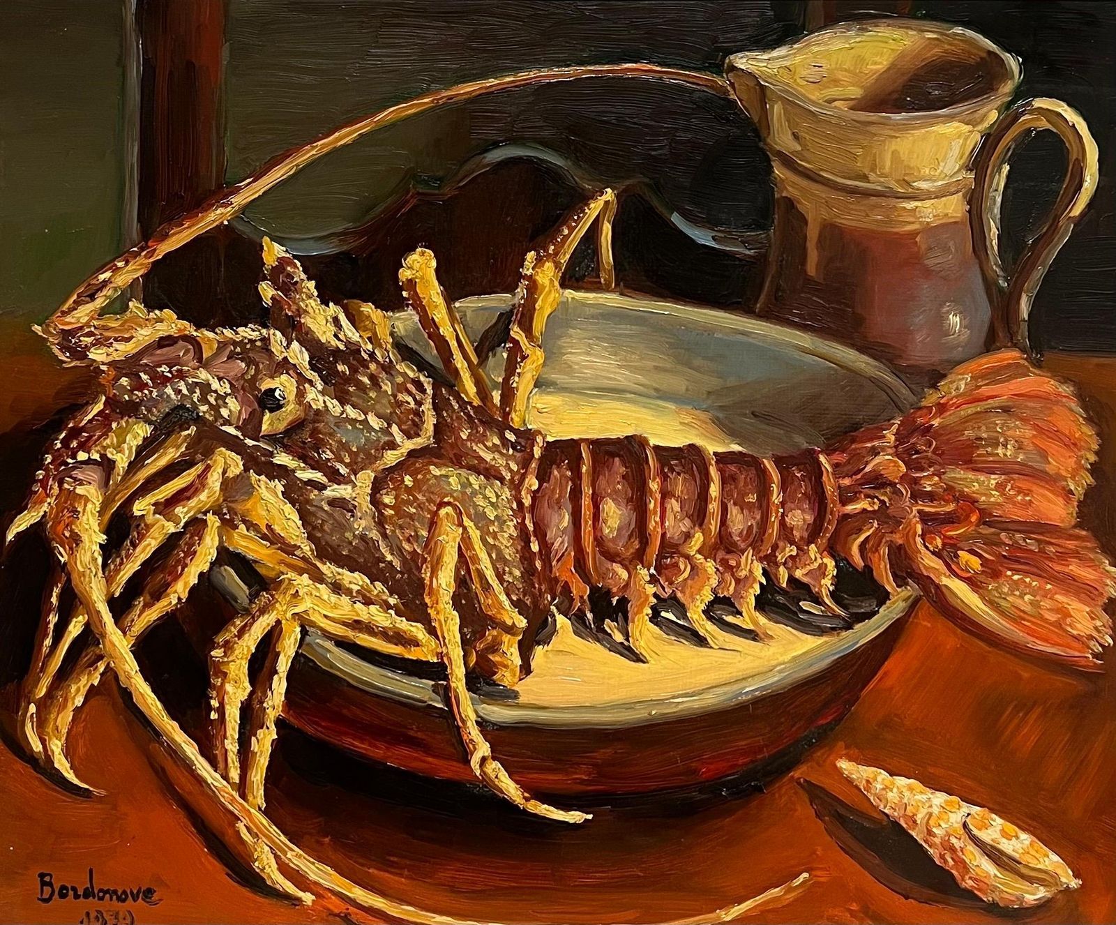 Georges Bordonovefrench Impressionist Oil Painting Seafood Platter Lobster Signed Original 20thc1970's photo furniture