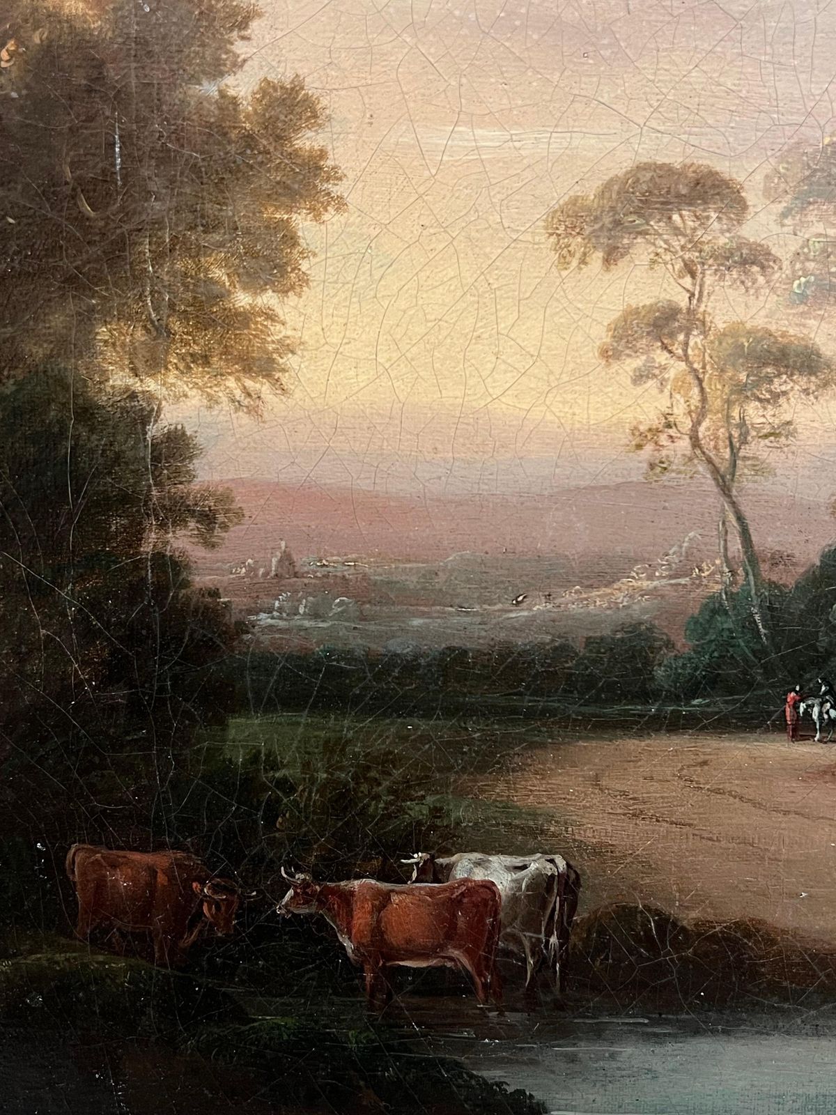 photo for sale English School 19th Centuryfine Early 1800's English Romantic Sunset Landscape Figures & Cattle Rural View1953