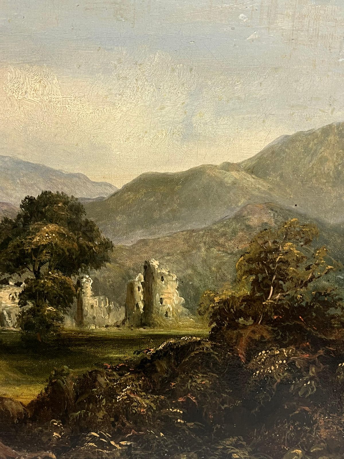 Antique Scottish Schoolancient Castle Ruins In Scottish Highlands Landscape 19th Century Oil Painting1953 photo vinterior