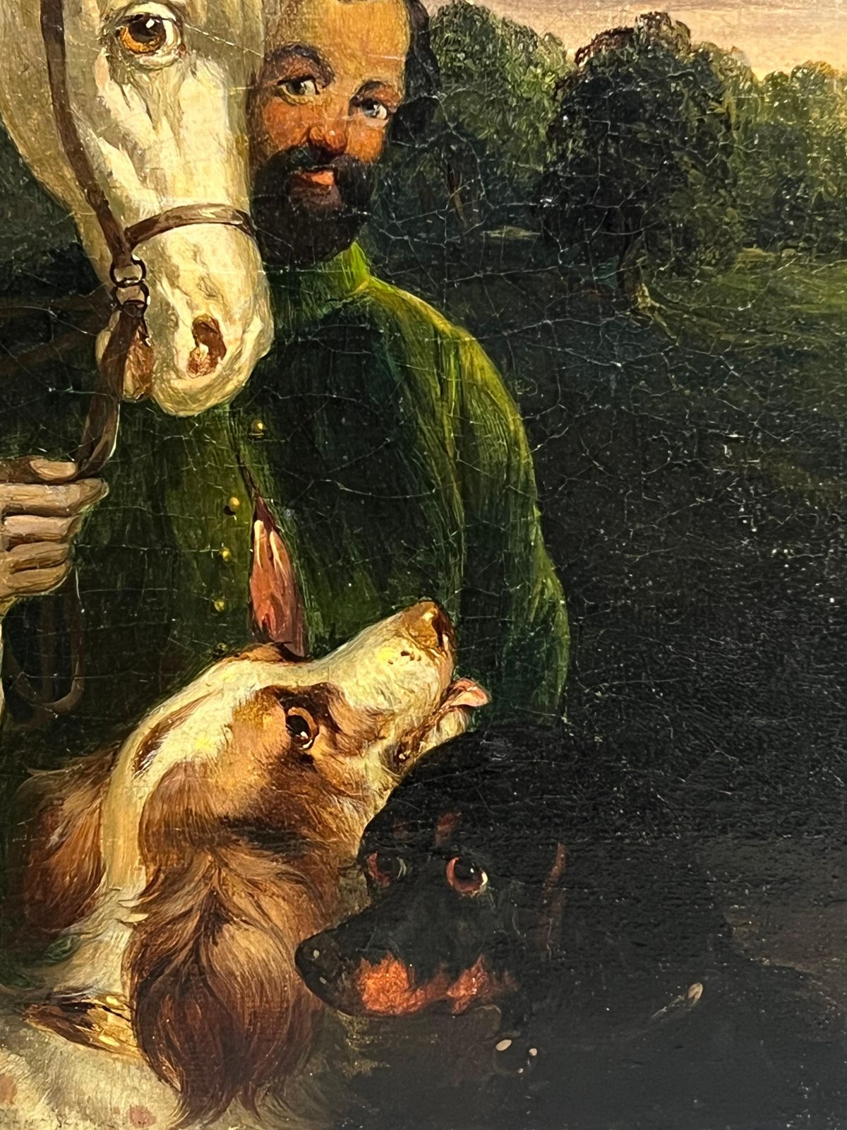 English 19th Centuryfine Quality 19th Century Oil Painting Groom With Horse & Dog1953 photo 912.0